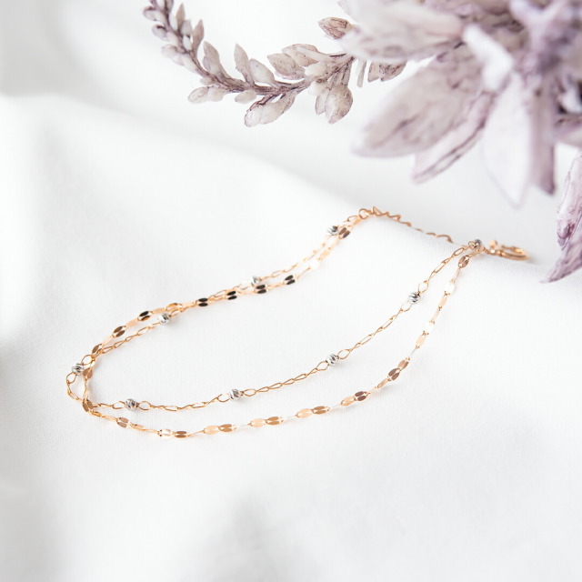 K18ピンクゴールド×プラチナ ブレスレット(地金)（ミラーボール  