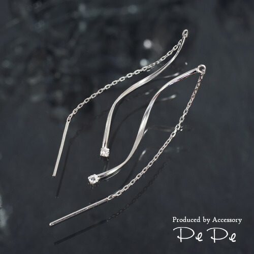 【揺れるピアスで小顔効果♪シンプルアメリカンピアス】Pt/プラチナ ダイヤモンド合計0.04ct[9451140103]