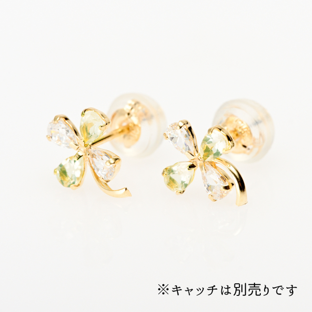 ピアス K10イエローゴールド ペリドット キュービックコニア