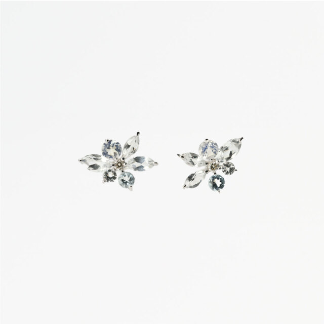 ピアス K10ホワイトゴールド ホワイトトパーズ ムーンストーン アクア 