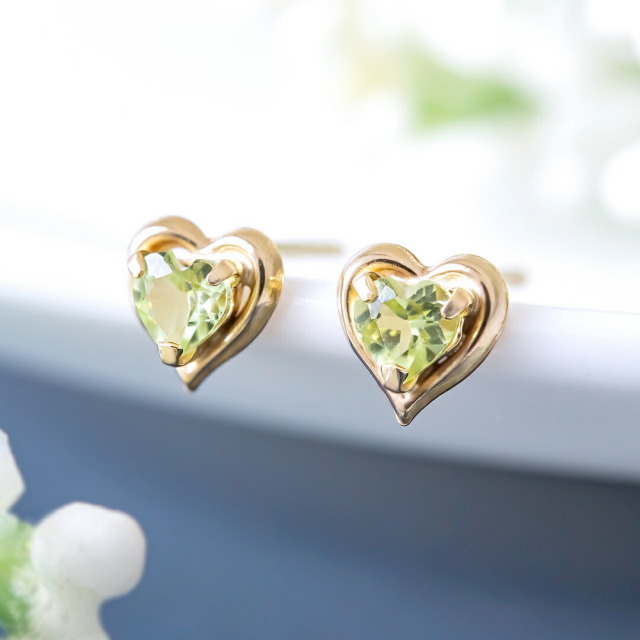 ピアス K10イエローゴールド ペリドット ハート 8月誕生石 アクセサリーpepe オンラインストア