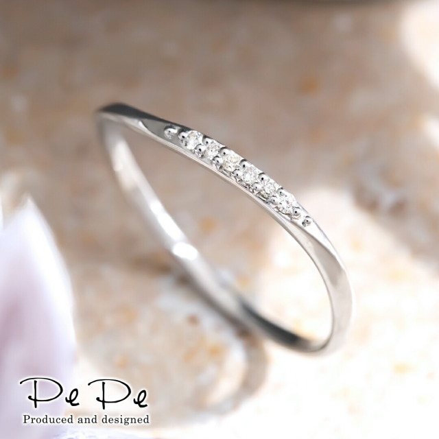 リング プラチナ950 ダイヤモンド合計0.03ct (4月誕生石)(ウェーブ  