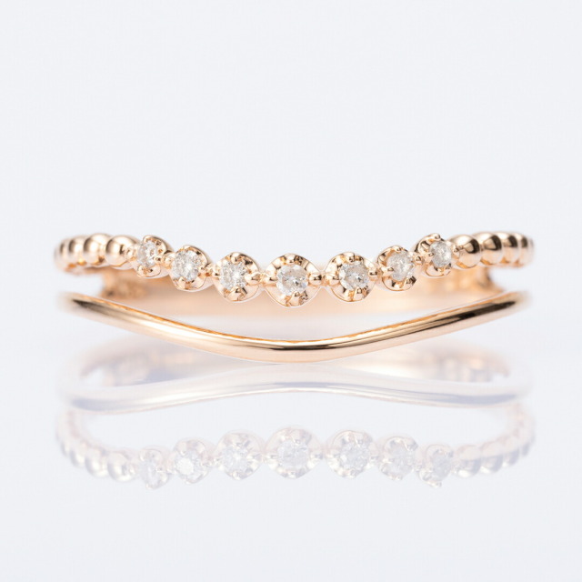 リング K10ピンクゴールド ダイヤモンド合計0.05ct (4月誕生石)(二連)[0611440213］