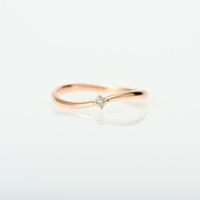 ピンキーリング K10ピンクゴールド ダイヤモンド0.02ct(4月誕生石)(ウェーブ)[0612440101]