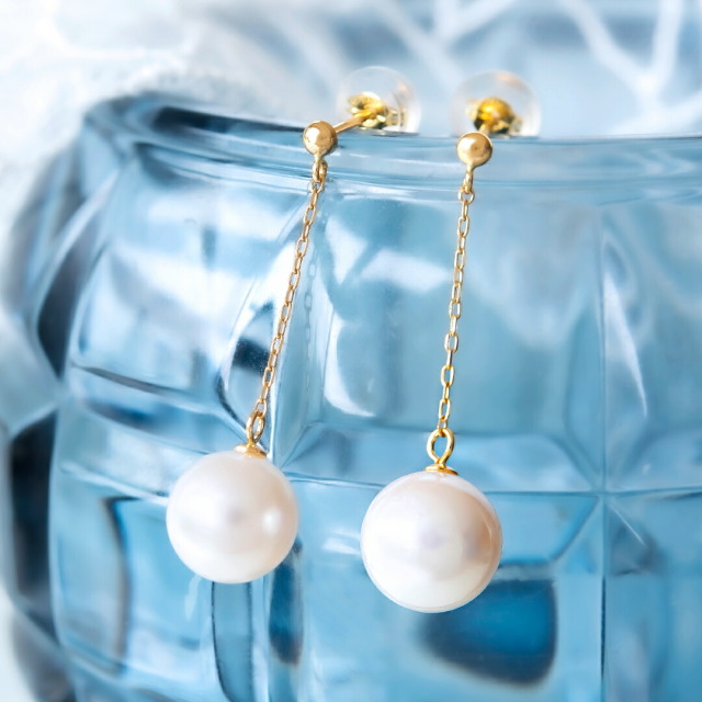 ピアス K18イエローゴールド アコヤパール 本真珠 (6月誕生石) (7～7.5  