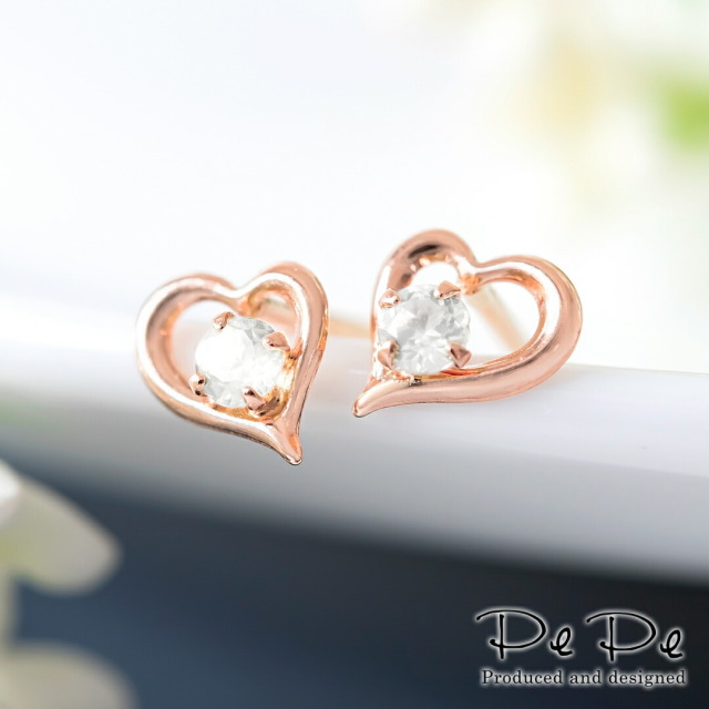 ハート ダイヤモンド 潔 ピアス ピンクゴールド K18 ダイヤ 0.06ct K18pg 