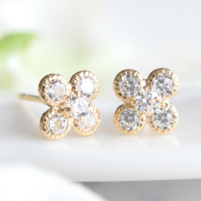 ピアス コンビピアス フラワーモチーフ K18YG Pt850 色石 イエロー  