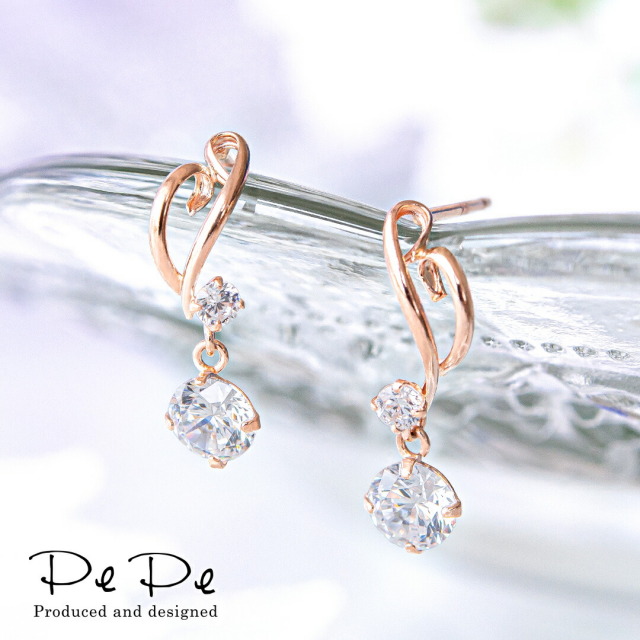 e.m.イーエム　サイドジルコニアピンクゴールドピアス　SILVER e.m.イーエム サイドジルコニアピンクゴールドピアス SILVER