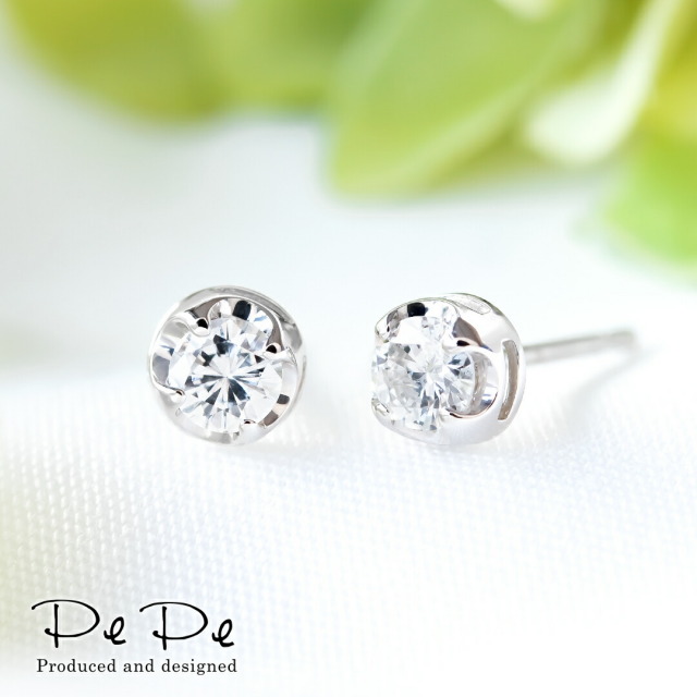 【女性の憧れ…プラチナ×一粒ダイヤモンドピアス】Pt900 ダイヤモンド合計0.2ct スタッドピアス(4月誕生石)[6251140116]