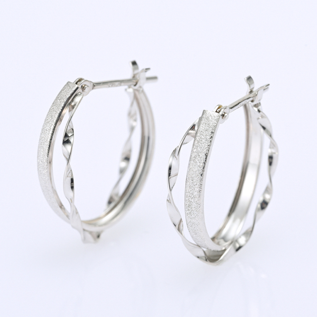 スナップピアス K10ホワイトゴールド (地金)(フープピアス)(2連)(ツイスト) [6251200112]