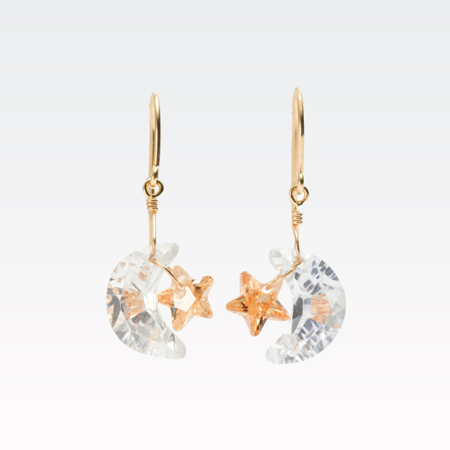 フックピアス K10イエローゴールド キュービックジルコニア シャンパン