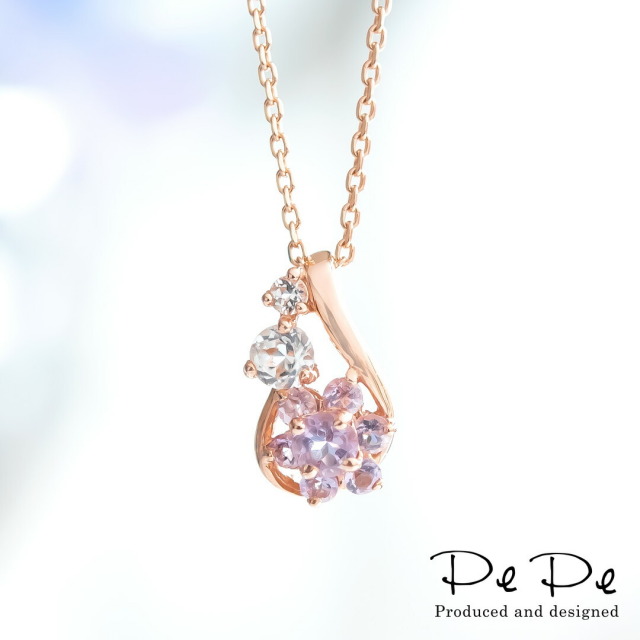 ネックレス K10ピンクゴールド ライトアメジスト ホワイトトパーズ (2  