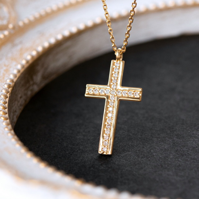 K18イエローゴールド ダイヤモンド合計0.1ct ネックレス(十字架/クロス  