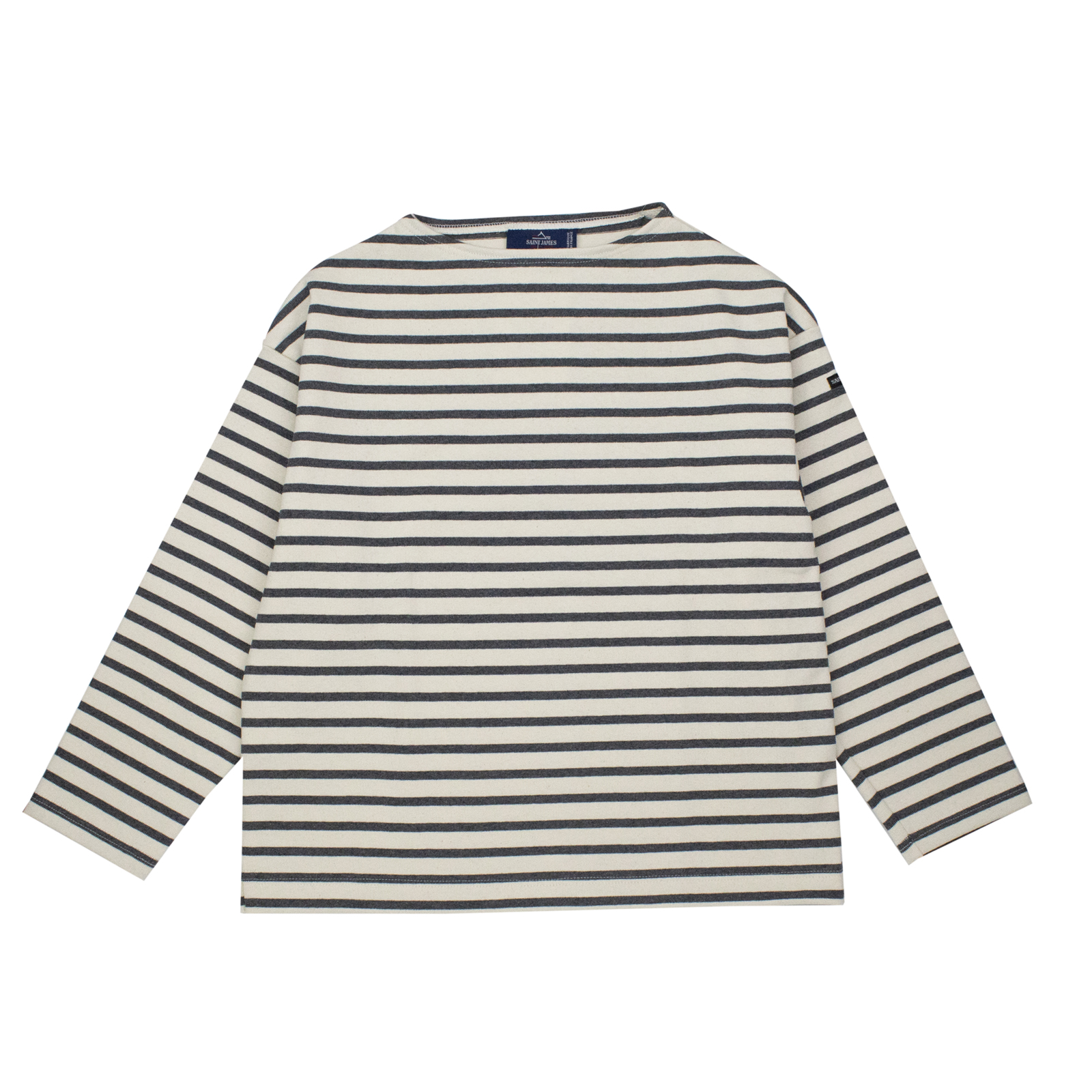 長袖ドロップショルダー［生成り/霜降りチャコール］：セントジェームス