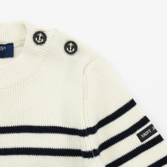 キッズ向けセーター［生成り/ネイビー］：セントジェームス