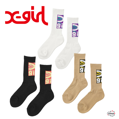 X Girl Twisted Box Logo Rib Socks エックスガール ツイストボックスロゴリブソックス 靴下 レディース Xgirl 正規販売店