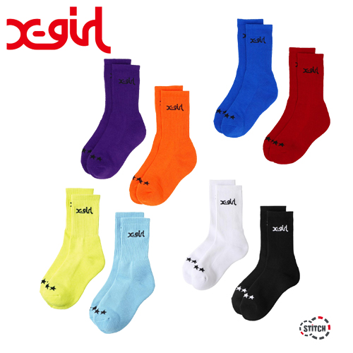 X Girl Logo 2p Middle Socks エックスガール ロゴ 2パック ミドル ソックス 靴下 レディース