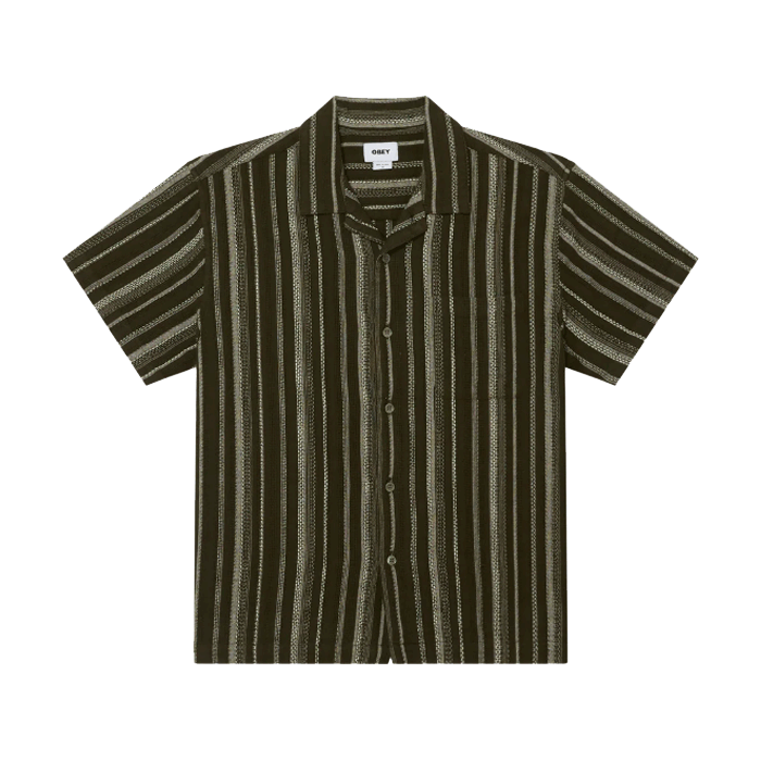 OBEY HUGH SS SHIRT - DARK SAGE MULTI 181210455-26P メンズ ストライプ半袖シャツ｜正規取扱店
