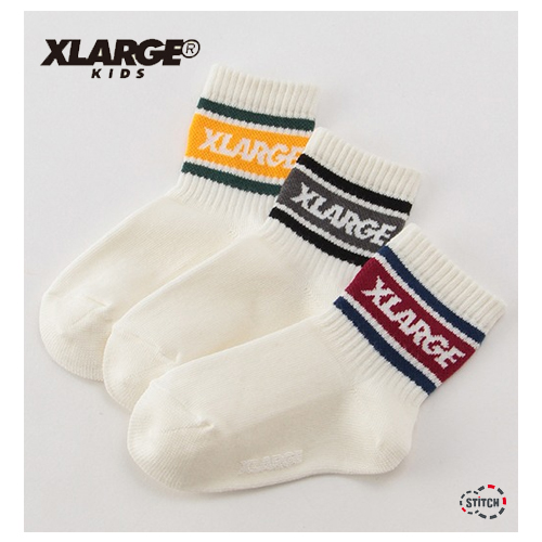 Xlarge Kids エクストララージ キッズ 配色ラインロゴクルーソックス キッズ 子供 靴下 正規取扱店 新品