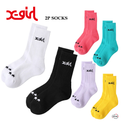 X Girl Logo 2p Middle Socks エックスガール ロゴ 2パック ミドル ソックス 靴下 レディース 2足セット Xgirl 正規販売店
