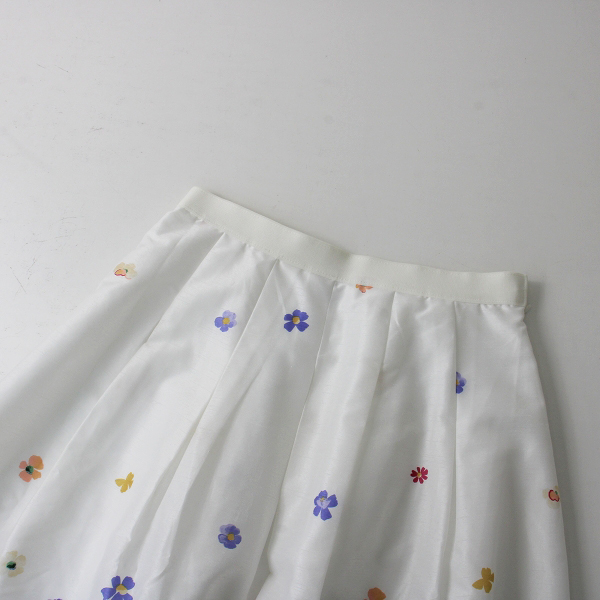 （美品)☘️エムズグレイシー36キルティングフレアースカート　カメリア×リボン柄 カメリアxリボン柄キルティングフレアースカート | msgracy