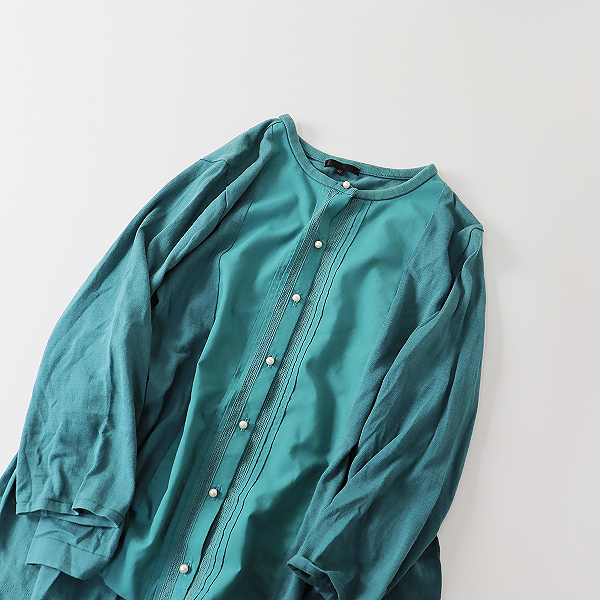 TO BE CHIC トゥービーシック 切替ピンタックカーディガン 42/グリーン