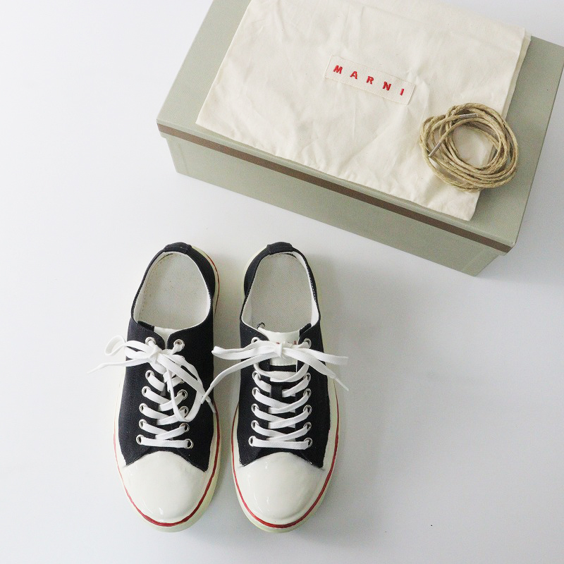 美品 マルニ MARNI GOOEY SNEAKER 38/ブラック コーティング 