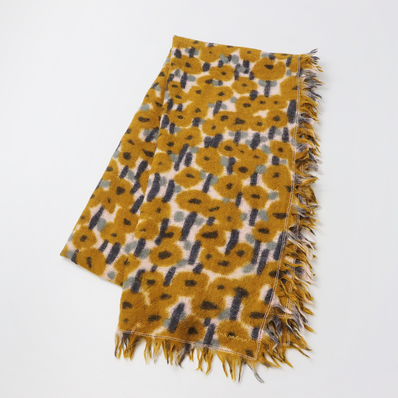 美品 ミナペルホネン mina perhonen sonata ストール/カーキ フリンジ  