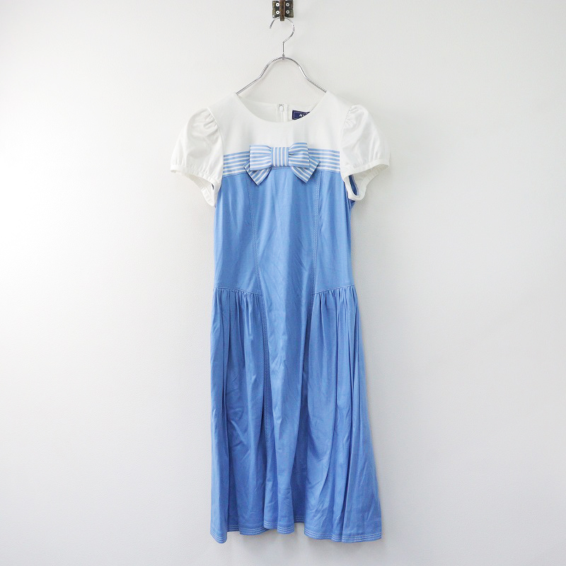 M'S GRACY ネイビーリボン付き半袖ワンピース 38 M'S GRACY エムズグレイシー 半袖ワンピース ネイビー 紺色