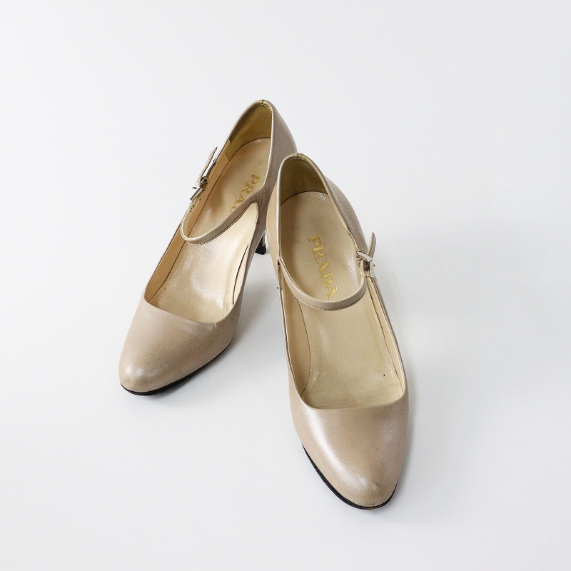 小さいサイズ イタリア製 プラダ PRADA プレーントゥ レザーヒール
