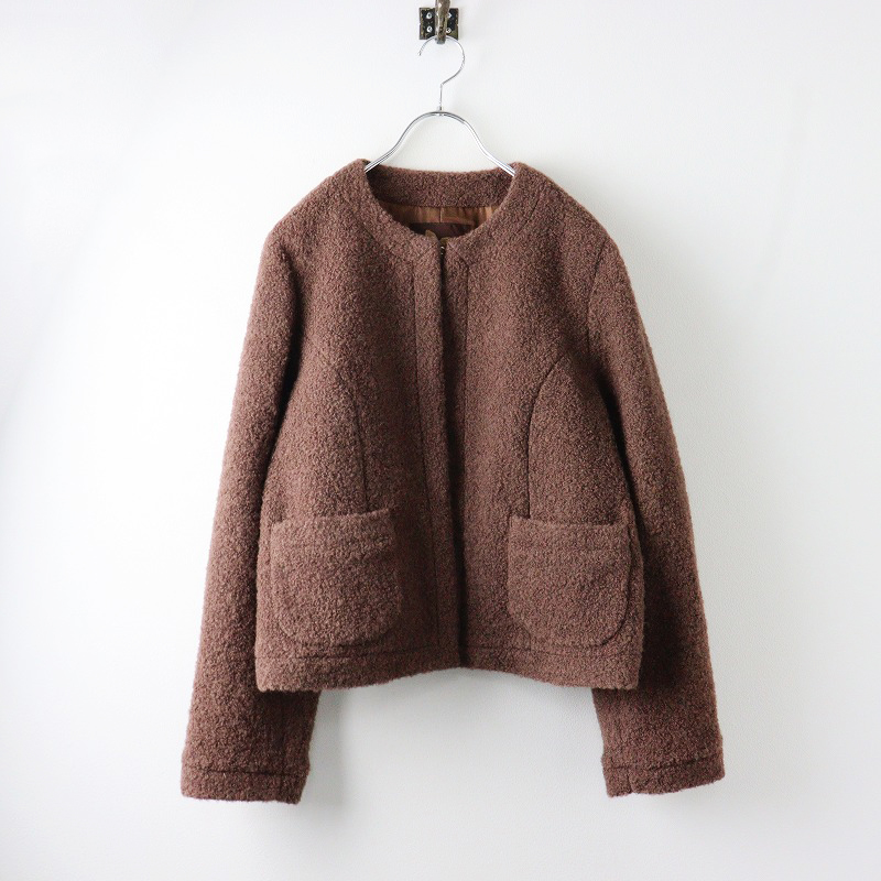 PINK HOUSE - 美品 2023AW ピンクハウス PINK HOUSE ブークレウールノーカラージャケット 4（L)/ブラウン アウター 羽織り【2400014237955】 美品 2023AW ピンクハウス PINK HOUSE ブークレウールノーカラー