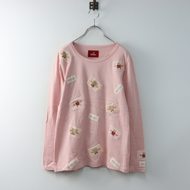 【美品】ピンクハウス　不思議な国のアリス　カットソー　ワッペン　綿100% L ピンクハウス PINK HOUSE メニィロゴワッペン 長袖Tシャツ 4(L