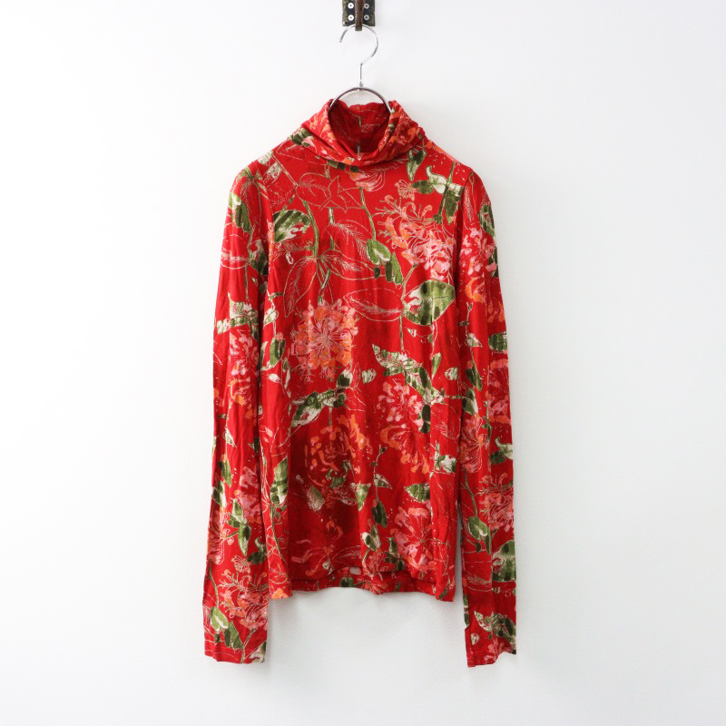 当時物 ケンゾー KENZO ビンテージ ストレッチレーヨン フラワープリント ハイネック長袖カットソー L　ブラック/花柄【2400014444797】 期間限定価格】当時物 ケンゾー KENZO ビンテージ ストレッチ