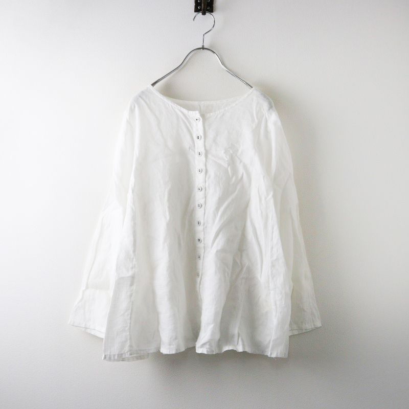 nest Robe 01161-1074 ノーカラー 長袖 リネン ブラウス シャツ オフホワイト ネストローブ 5-0516M 243975 nest Robe - nest Robe 01161-1074 ノーカラー 長袖 リネン