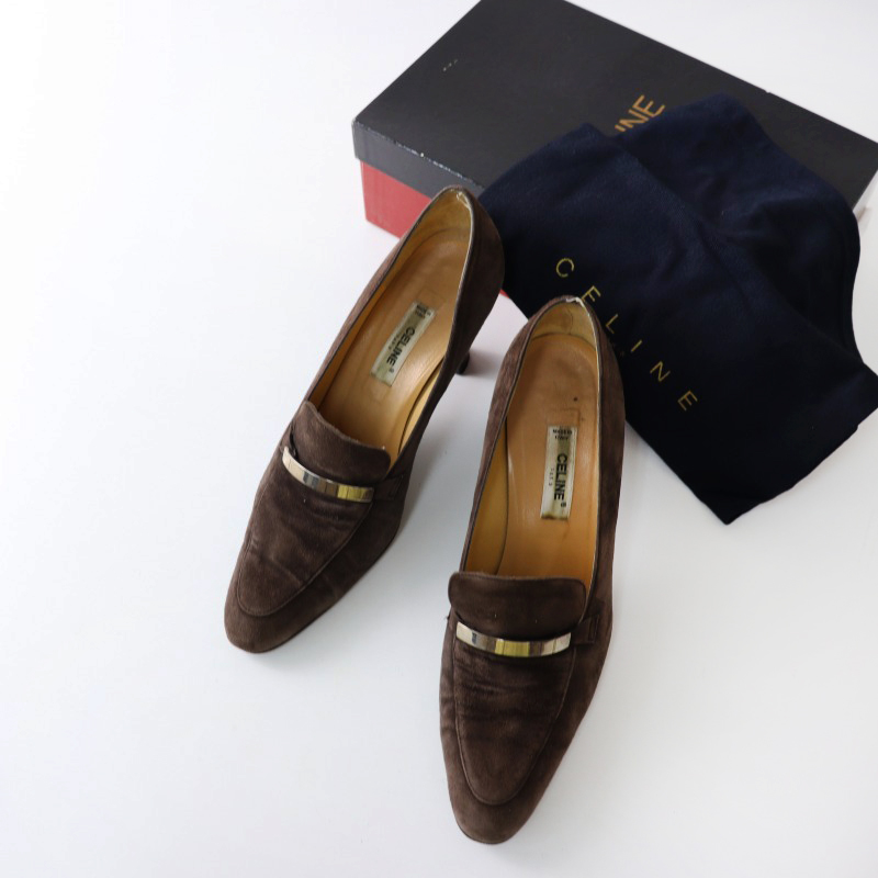 美品　CELINE ブラウン レザー ヒールパンプス　38サイズ　24㎝ 美品 CELINE ブラウン レザー ヒールパンプス 38サイズ 24