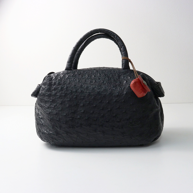 美品 イビサ IBIZA オーストリッチ ハンドバッグ/ブラック