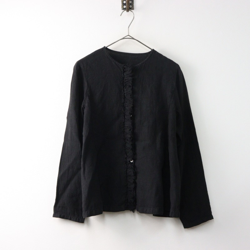 ネストローブ nest Robe 製品染めリネンフリルブラウス/ブラック