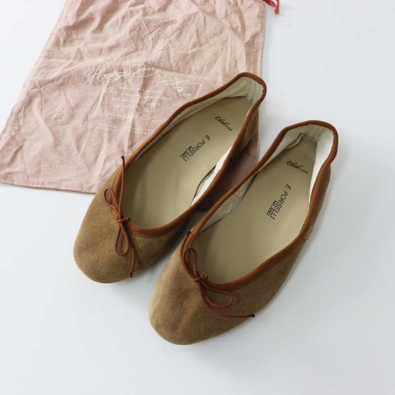 ポルセリ PORSELLI Cloth&Cross別注 スエード バレエシューズ 38