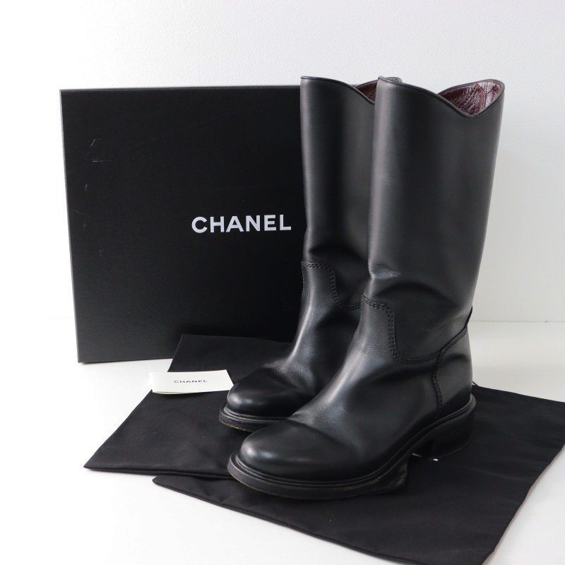 シャネル CHANEL G29958 ココマーク レザーロングブーツ 38C