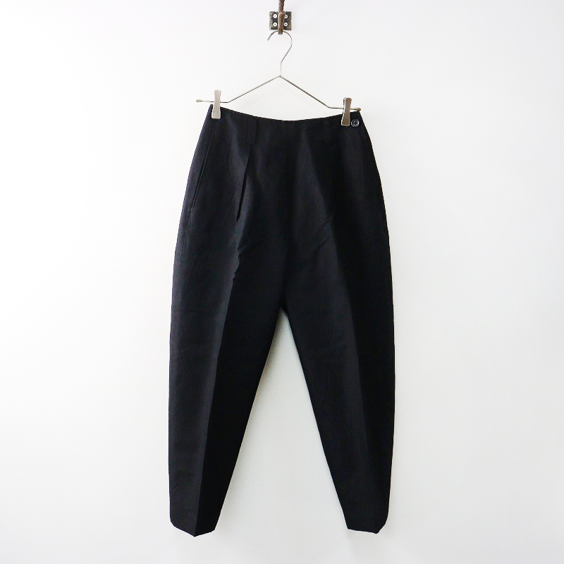 マーガレットハウエル　リネン混　パンツ　スラックス　テーパード　黒 マーガレットハウエル リネン混 パンツ スラックス テーパード 黒