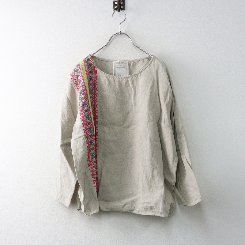 ビアズリー BEARDSLEY リネン刺繍プルオーバーブラウス F