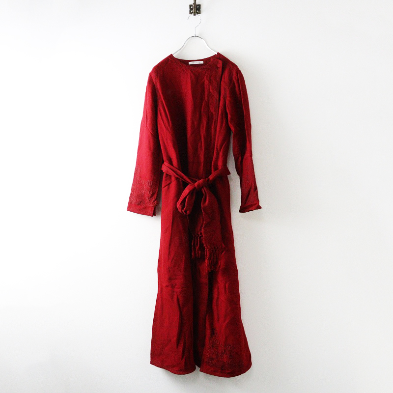 （t2）ハウスオブロータス　ウールワンピース　レース（刺繍）　グレー　サイズM HOUSE OF LOTUS ハウスオブロータス フラワー刺繍 ウールワイド