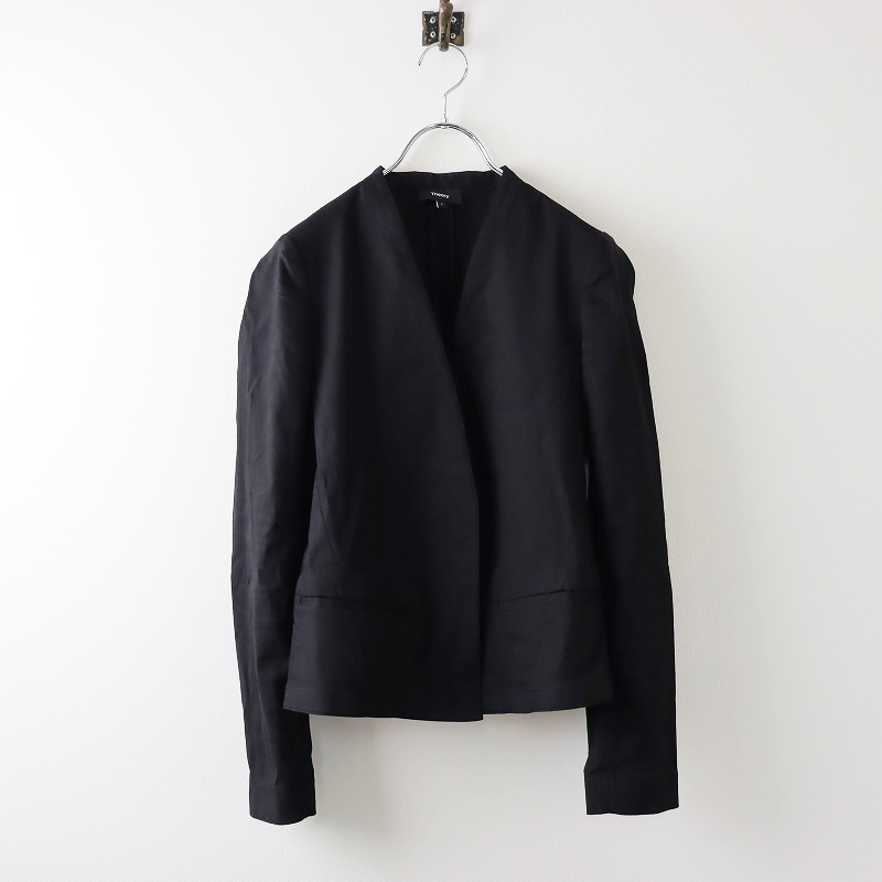 定価4.4万 theory セオリー リネン ノーカラー ジャケット ブラック 期間限定価格】【スプリングセール】定価4.8万 セオリー Theory