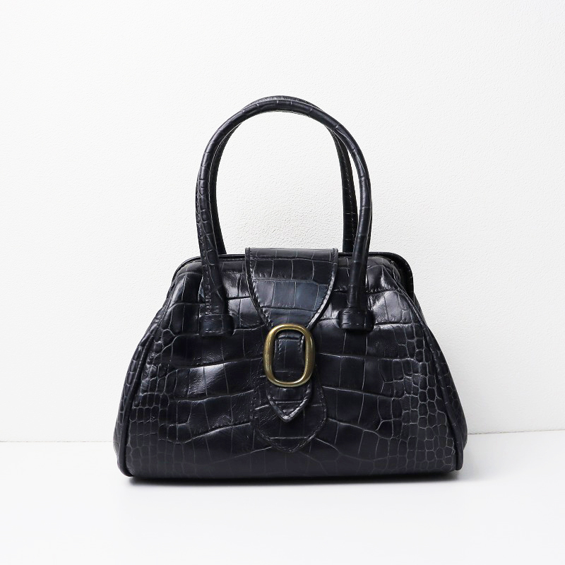 美品 J&M DAVIDSON ゴールド金具 クロコ型押しレザー ハンドバッグ 美品 J&M DAVIDSON ゴールド金具 クロコ型押しレザー