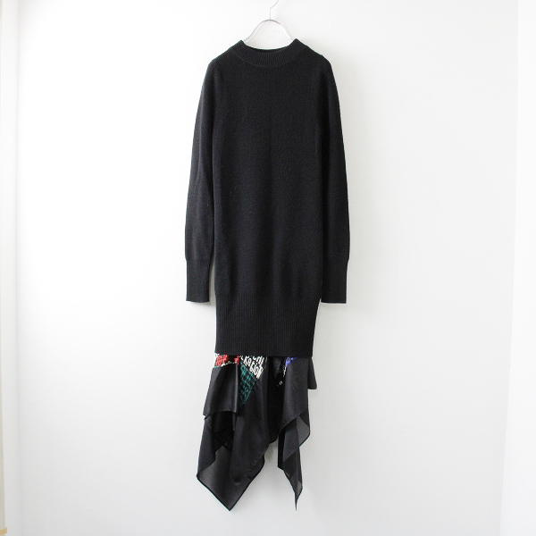 sacaiアシンメトリーワンピース　黒 sacai アシンメトリードッキングニットワンピースサイズ2