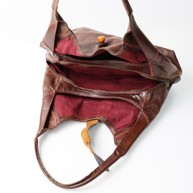 アンリークイール HENRY CUIR 犬刺繍 レザー トートバッグ /ブラウン  