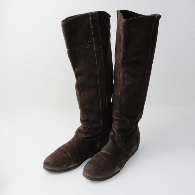 GIUSEPPE まるく ZANOTTIの黒レザーフラットロングブーツ 36 23.5