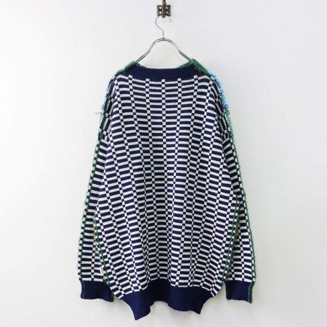定価25万 2022AW マルニ MARNI ウール モヘヤ ブレンド プルオーバー 42/グリーン ネイビー パッチワーク チェック 総柄【2400013736466】 MARNI - 定価25万 2022AW マルニ MARNI ウール モヘヤ ブレンド