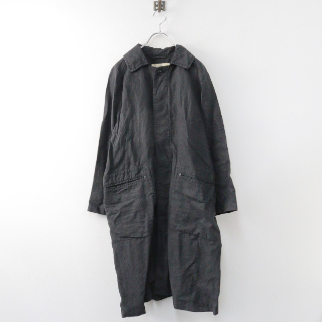 ネストローブ nest Robe リネン レザー使い ロング コート /ブラック 