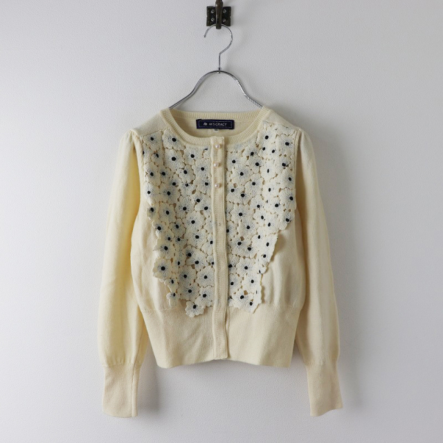新品タグ付き / 現行✨ エムズグレイシー フラワーレース付きカーディガン お花刺繍入りクチュールニット | msgracy
